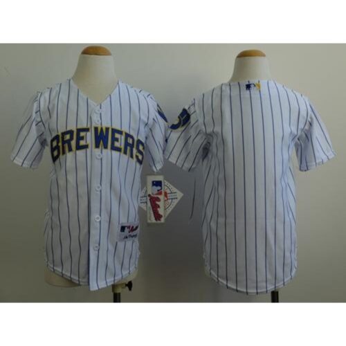 68632f17c81de_1 Brewers Blank White(blue stripe) Cool Base Stitched Youth MLB Jersey