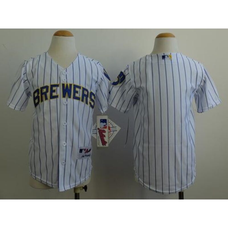 68632f17c81de_1 Brewers Blank White(blue stripe) Cool Base Stitched Youth MLB Jersey