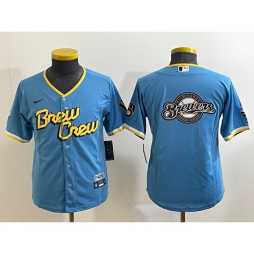 68632f1a38901_1 Youth Milwaukee Brewers Powder Blue Team Big Logo City Connect Stitched Jersey
