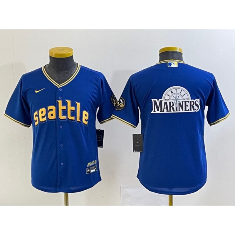 68632f374edca_1 Youth Seattle Mariners Royal 2023 City Connect Team Big Logo Stitched Baseball Jersey