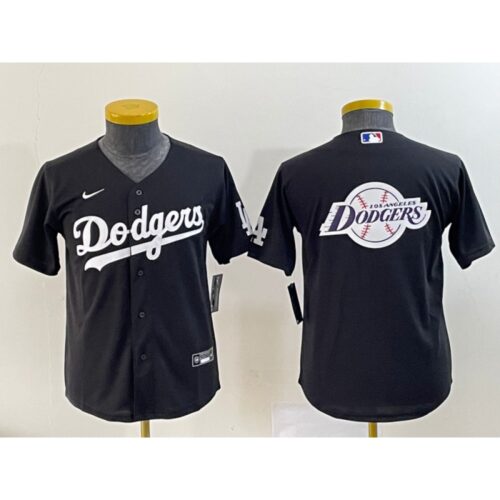 686330108d984_1 Youth Los Angeles Dodgers Black Team Big Logo Stitched Baseball Jersey