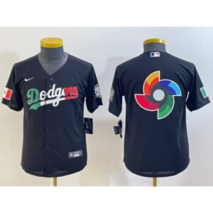6863301313321_1 Youth Los Angeles Dodgers Black Team Big Logo Stitched Baseball Jersey