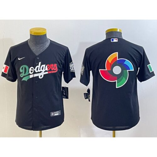 6863301313321_1 Youth Los Angeles Dodgers Black Team Big Logo Stitched Baseball Jersey