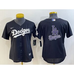 6863301574a84_1 Youth Los Angeles Dodgers Black Team Big Logo Stitched Baseball Jersey