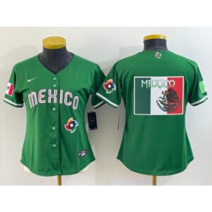 686330607dadc_1 Women's Mexico Baseball 2023 Green Big Logo World Baseball Classic Stitched Jersey(Run Small)