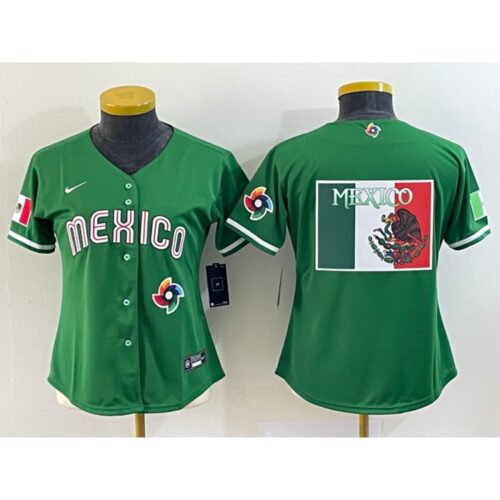 686330607dadc_1 Women's Mexico Baseball 2023 Green Big Logo World Baseball Classic Stitched Jersey(Run Small)