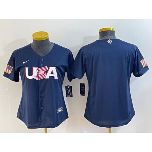 68633065b1f3e_1 Women's USA Baseball Blank 2023 Navy World Baseball Classic Stitched Jersey(Run Small)