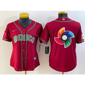 6863306cdfdc3_1 Women's Mexico Baseball 2023 Red Big Logo World Baseball Classic Stitched Jersey(Run Small)