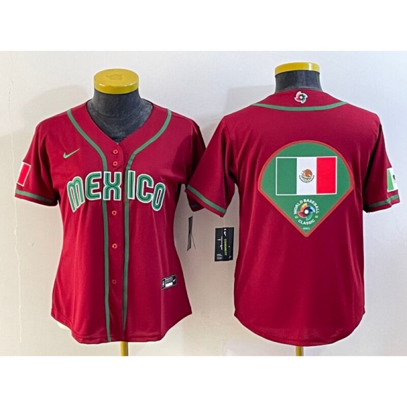 6863306f8c3a5_1 Women's Mexico Baseball 2023 Red Big Logo World Baseball Classic Stitched Jersey(Run Small)