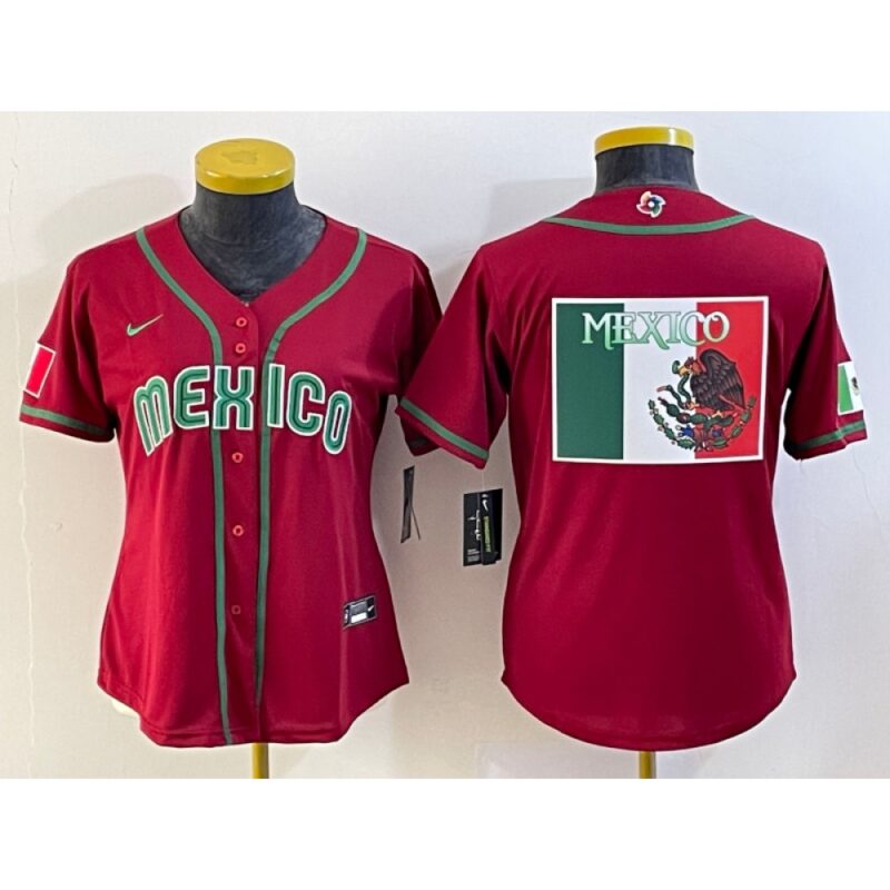 68633071ef309_1 Women's Mexico Baseball 2023 Red Big Logo World Baseball Classic Stitched Jersey(Run Small)