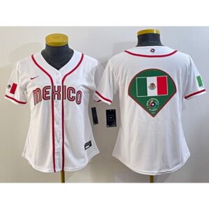 6863307b74bc3_1 Women's Mexico Baseball 2023 White Big Logo World Baseball Classic Stitched Jersey(Run Small)