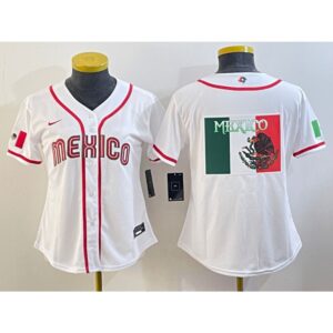 6863307ddd851_1 Women's Mexico Baseball 2023 White Big Logo World Baseball Classic Stitched Jersey(Run Small)