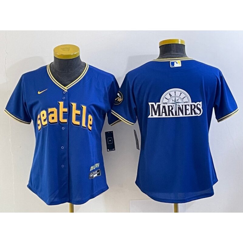 686330e9ab99f_1 Women's Seattle Mariners Royal 2023 City Connect Team Big Logo Stitched Baseball Jersey(Run Small)