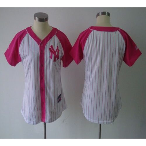 68633158b4fa4_1 Yankees Blank White/Pink Women's Splash Fashion Stitched MLB Jersey
