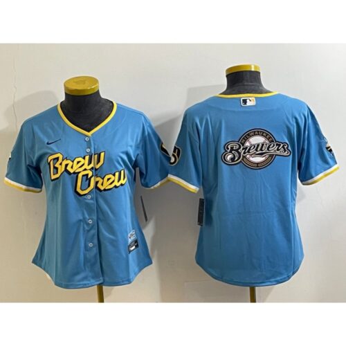 6863317a6e591_1 Women's Milwaukee Brewers Powder Blue Team Big Logo City Connect Stitched Jersey(Run Small)