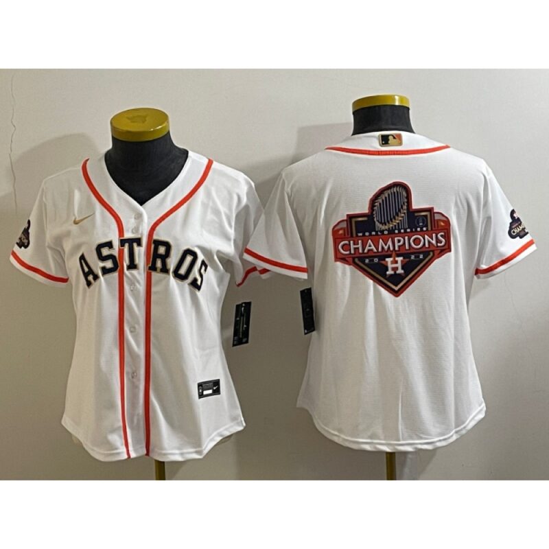 686331a6948b1_1 Women's Houston Astros White 2023 Gold Collection With World Serise Champions Patch Team Big Logo Stitched Jersey(Run Small)