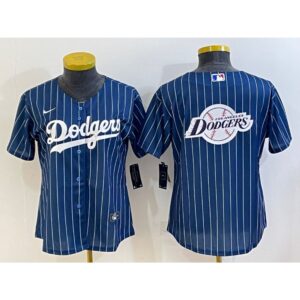 686331e6bf34b_1 Women's Los Angeles Dodgers Navy Team Big Logo Stitched Jersey(Run Small)