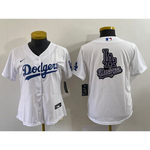 686331f50e1d2_1 Women's Los Angeles Dodgers White Team Big Logo Stitched Jersey(Run Small)