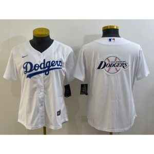 686331f9c55ca_1 Women's Los Angeles Dodgers White Team Big Logo Stitched Jersey(Run Small)