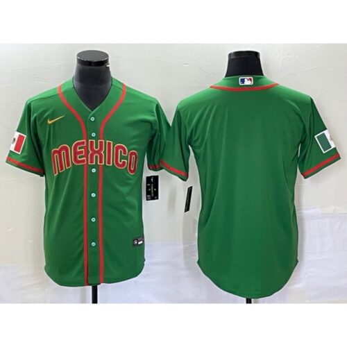 6863323403120_1 Men's Mexico Baseball Blank 2023 Green World Baseball With Patch Classic Stitched Jersey