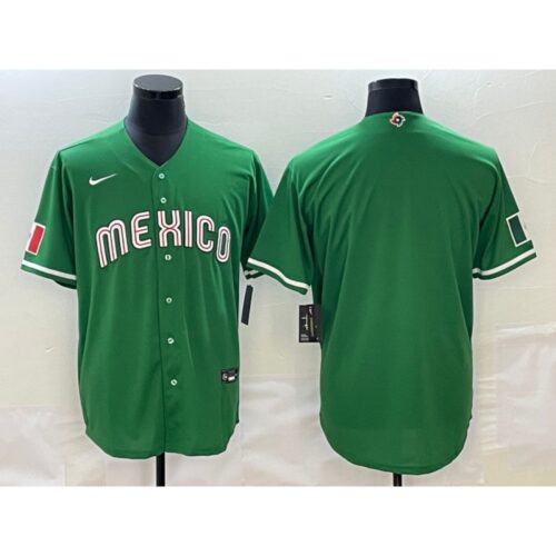 686332460c087_1 Men's Mexico Baseball Blank 2023 Green World Baseball Classic Stitched Jersey