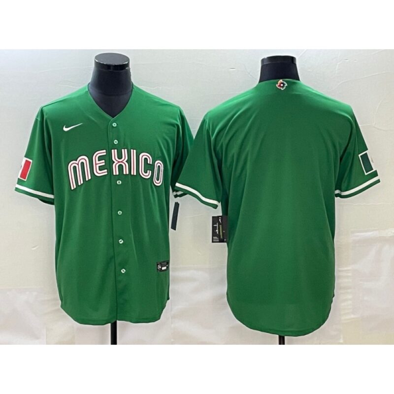 686332460c087_1 Men's Mexico Baseball Blank 2023 Green World Baseball Classic Stitched Jersey
