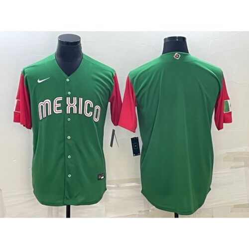 6863324b458ee_1 Men's Mexico Baseball Blank 2023 Green World Baseball With Patch Classic Stitched Jersey