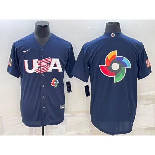6863325917107_1 Men's USA Baseball 2023 Navy World Baseball Big Logo Classic Stitched Jersey