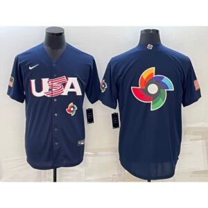 686332611dc97_1 Men's USA Baseball 2023 Navy World Baseball Big Logo With Patch Classic Stitched Jersey