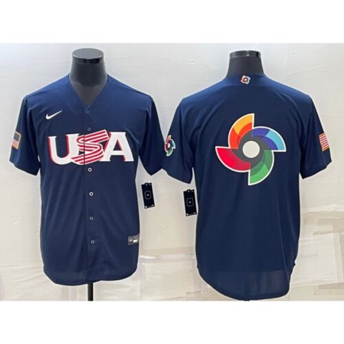 68633263c9a83_1 Men's USA Baseball Blank 2023 Navy World Baseball Big Logo With Patch Classic Stitched Jersey