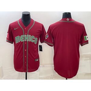 6863329eb2345_1 Men's Mexico Baseball Blank 2023 Red World Baseball With Patch Classic Stitched Jersey