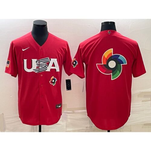 686332b181480_1 Men's USA Baseball 2023 Red World Baseball Big Logo With Patch Classic Stitched Jersey