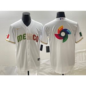 686332da9d385_1 Men's Mexico Baseball 2023 White Team Big Logo World Baseball Classic Stitched Jersey