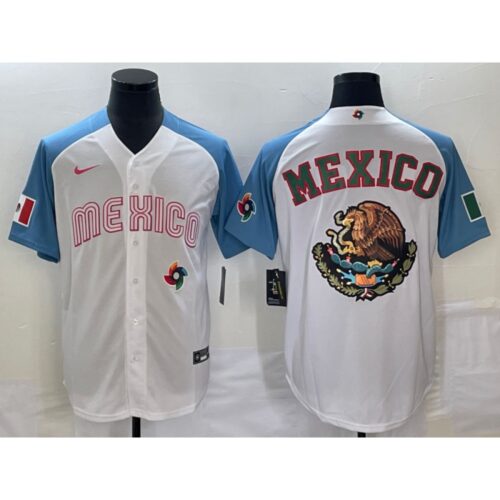 686332e21d4eb_1 Men's Mexico Baseball 2023 White Blue Team Big Logo World Baseball Classic Stitched Jersey