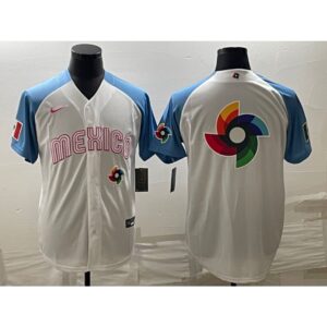 68633304eca49_1 Men's Mexico Baseball 2023 White Blue World Baseball Big Logo With Patch Classic Stitched Jersey