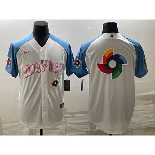 68633304eca49_1 Men's Mexico Baseball 2023 White Blue World Baseball Big Logo With Patch Classic Stitched Jersey