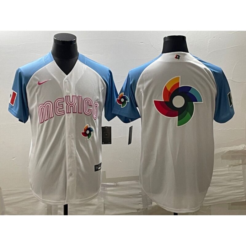 68633304eca49_1 Men's Mexico Baseball 2023 White Blue World Baseball Big Logo With Patch Classic Stitched Jersey