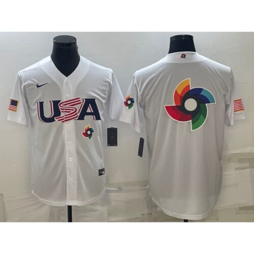 6863332164935_1 Men's USA Baseball 2023 White World Baseball Big Logo With Patch Classic Stitched Jersey