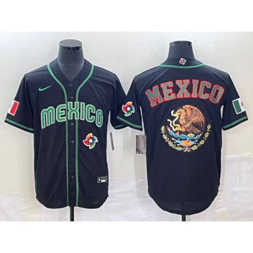 6863338b16c84_1 Men's Mexico Baseball 2023 Black Team Big Logo World Baseball Classic Stitched Jersey