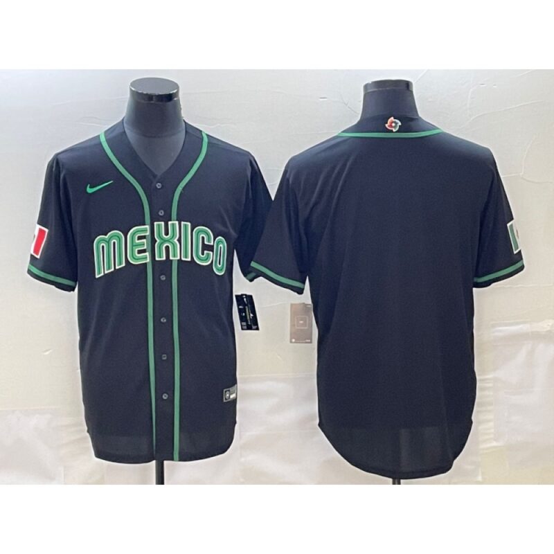 6863339f71589_1 Men's Mexico Baseball Blank 2023 Black World Baseball With Patch Classic Stitched Jersey