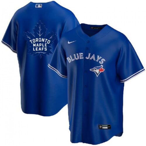 6863344251853_1 Men's Toronto Blue Jays & Leafs Royal With Royal Leafs Log Cool Base Stitched Jersey