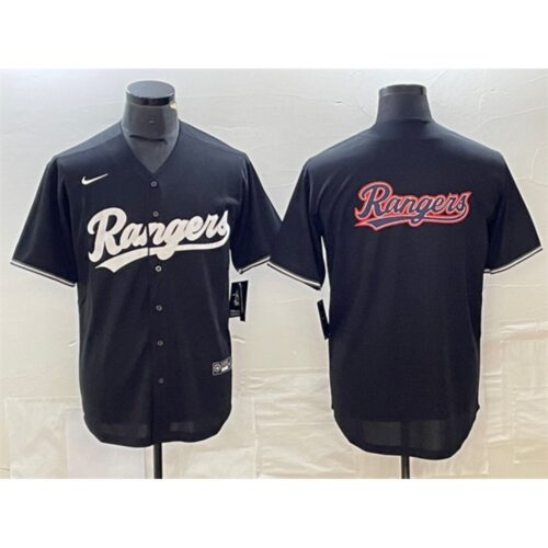 68633465c684d_1 Men's Texas Rangers Black Team Big Logo Cool Base Stitched Baseball Jersey