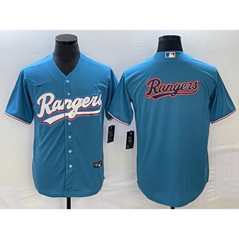 68633474bb1c3_1 Men's Texas Rangers Blue Team Big Logo Cool Base Stitched Baseball Jersey