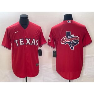 6863349826c39_1 Men's Texas Rangers Red 2023 World Series Champions Big Logo With Patch Cool Base Stitched Baseball Jersey