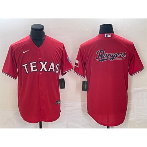 6863349a90322_1 Men's Texas Rangers Red Team Big Logo With Patch Cool Base Stitched Baseball Jersey