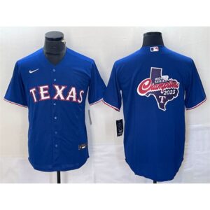 6863349f8b06f_1 Men's Texas Rangers Royal 2023 World Series Champions Big Logo Cool Base Stitched Baseball Jersey