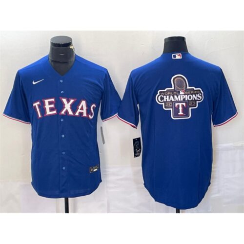 686334a71ff8c_1 Men's Texas Rangers Royal 2023 World Series Champions Big Logo Cool Base Stitched Baseball Jersey