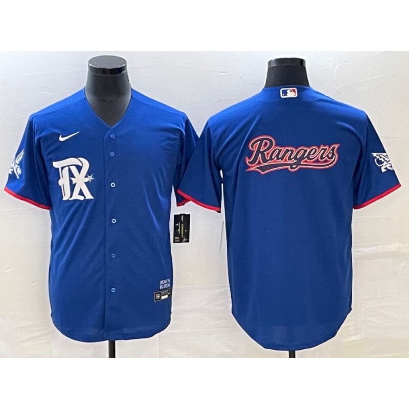 686334a99a2fd_1 Men's Texas Rangers Royal Team Big Logo 2023 City Connect Stitched Baseball Jersey