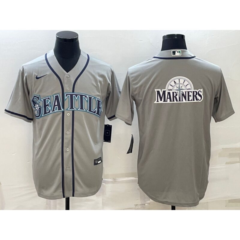 6863355426673_1 Men's Seattle Mariners Gray Team Big Logo Cool Base Stitched jersey
