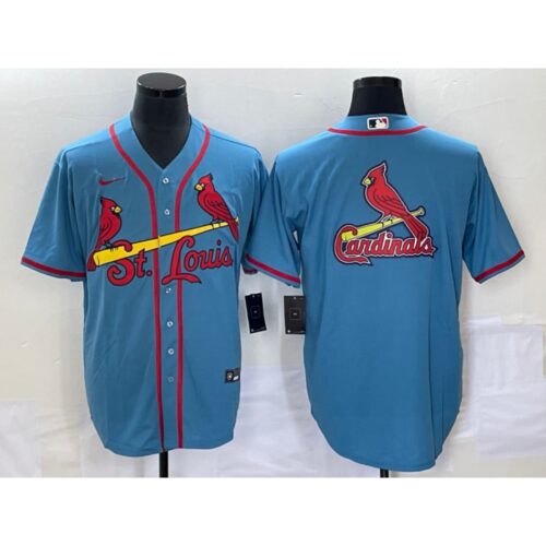 686335b878cc9_1 Men's St. Louis Cardinals Blue Big Team Logo in Back Cool Base Stitched Jersey